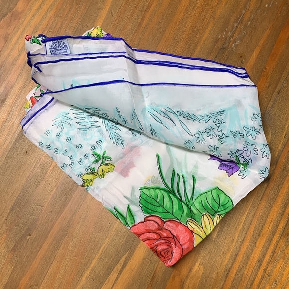 EUC Antique Hadson Cobalt Roll Hem Rayon and Silk Floral Scarf - Picture 3 of 8